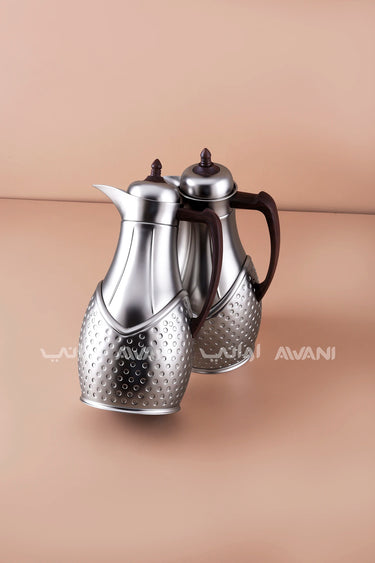 Elegant Silver + Wooden Handle  Thermal Flask Set – 2 Pieces
