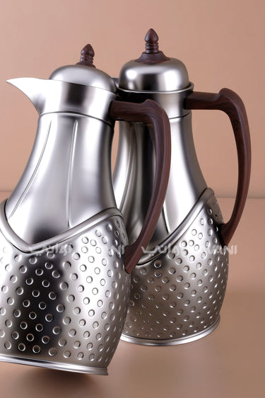 Elegant Silver + Wooden Handle  Thermal Flask Set – 2 Pieces