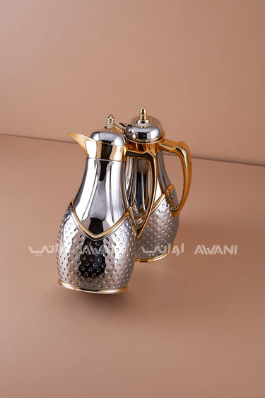 Elegant Silver + Gold Handle  Thermal Flask Set – 2 Pieces