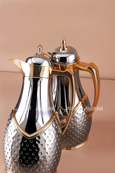 Elegant Silver + Gold Handle  Thermal Flask Set – 2 Pieces