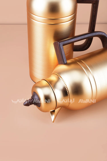 0.75/1.0L Flask Set – Luxury Coffee & Tea with Wood Handle - Gold
