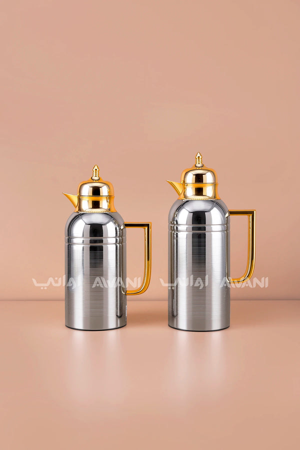 0.75/1.0L Flask Set – Luxury Coffee & Tea with Gold Handle - Silver