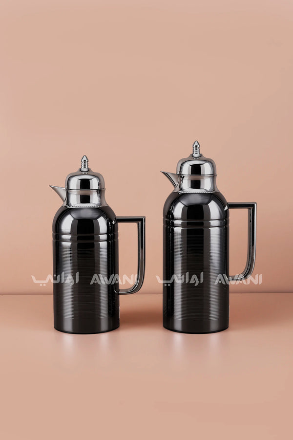 0.75/1.0L Flask Set – Luxury Coffee & Tea with Black Handle - Silver + Black