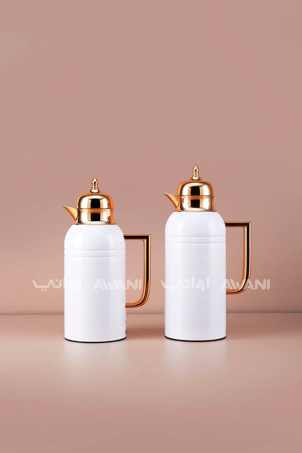0.75/1.0L Flask Set – Luxury Coffee & Tea with Gold Handle - White