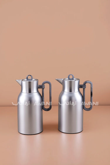 Arabic Coffee & Tea Set | Matt Silver & Gray Dallahs | 1.0L & 1.0L