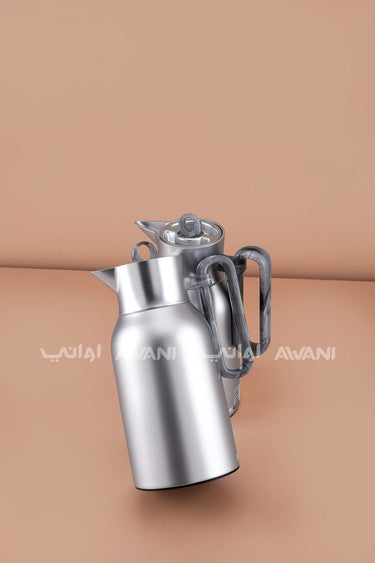 Arabic Coffee & Tea Set | Matt Silver & Gray Dallahs | 1.0L & 1.0L