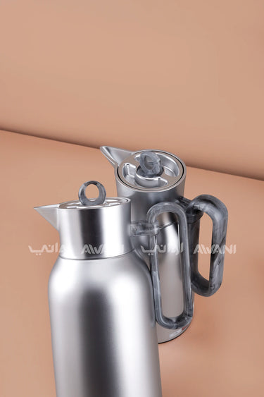 Arabic Coffee & Tea Set | Matt Silver & Gray Dallahs | 1.0L & 1.0L