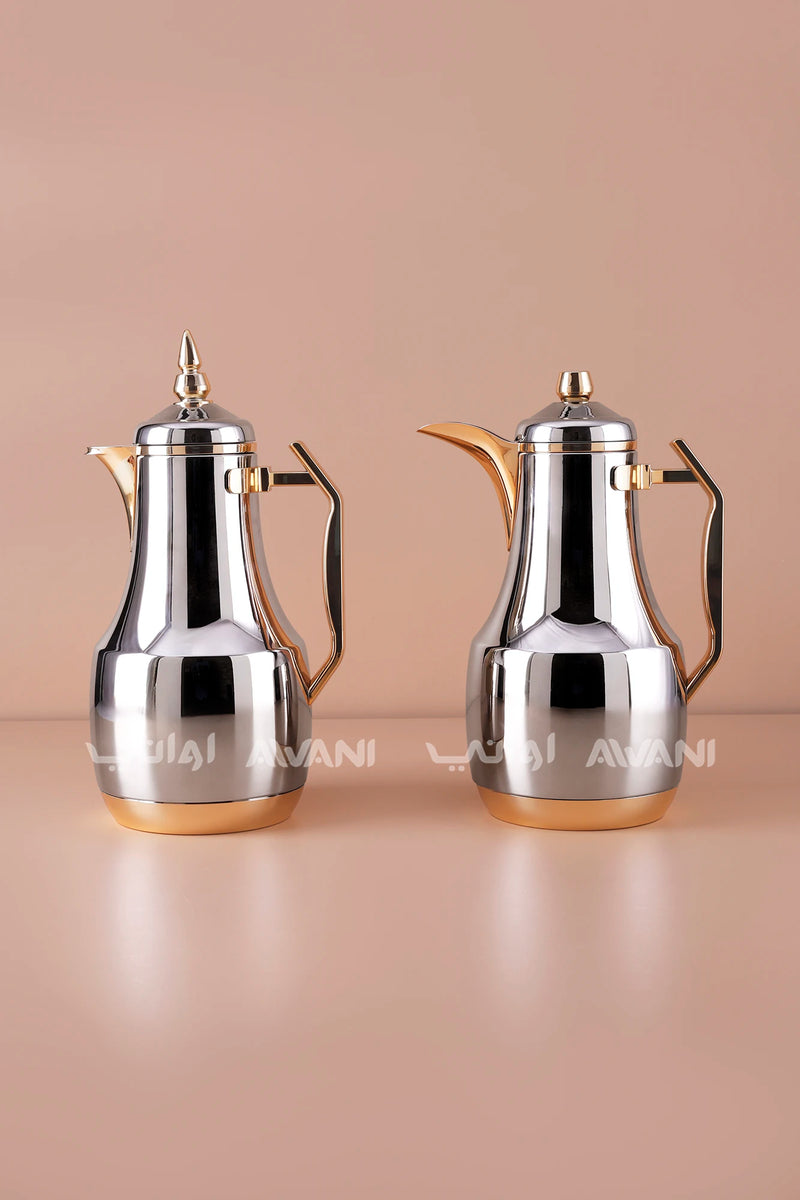 Elegant 2-Piece Dallah Vacuum Flask Set - Gold/ Silver