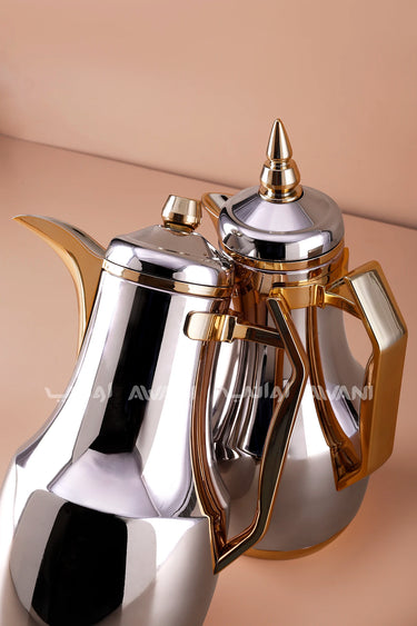 Elegant 2-Piece Dallah Vacuum Flask Set - Rose Gold/ Silver