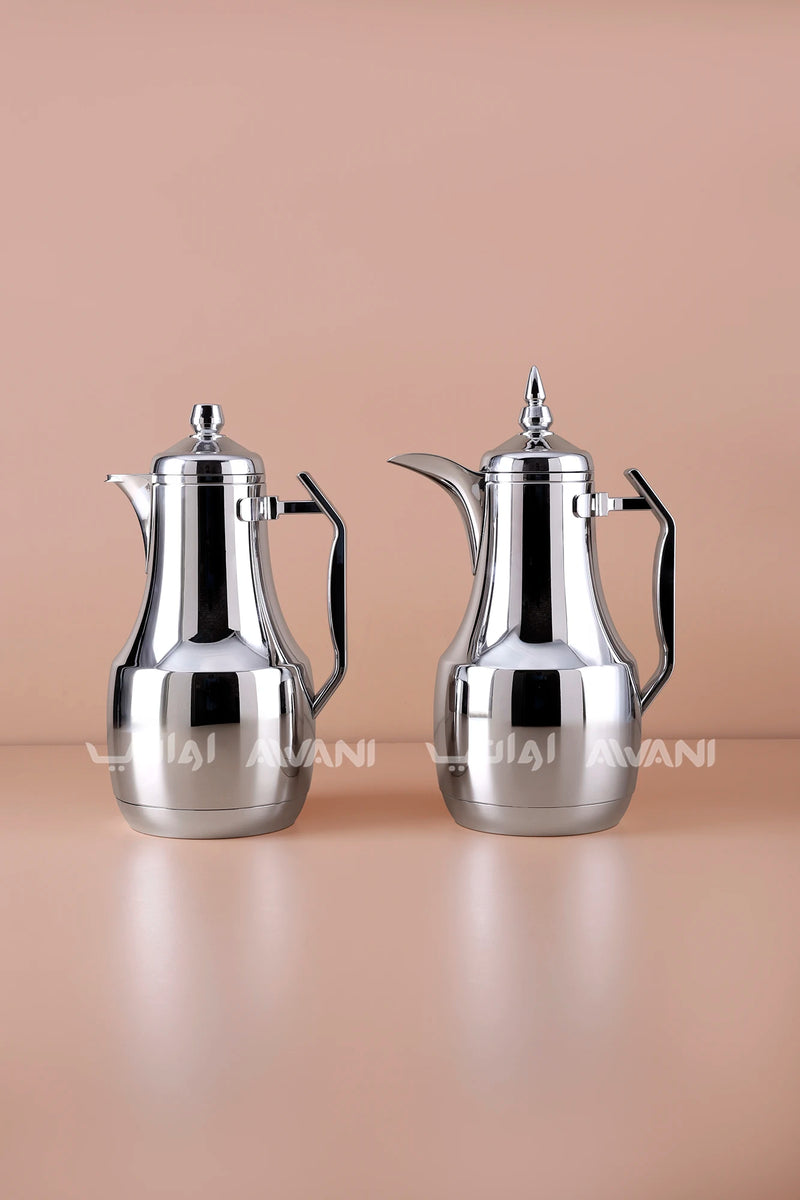 Elegant 2-Piece Dallah Vacuum Flask Set - Brown/ Silver