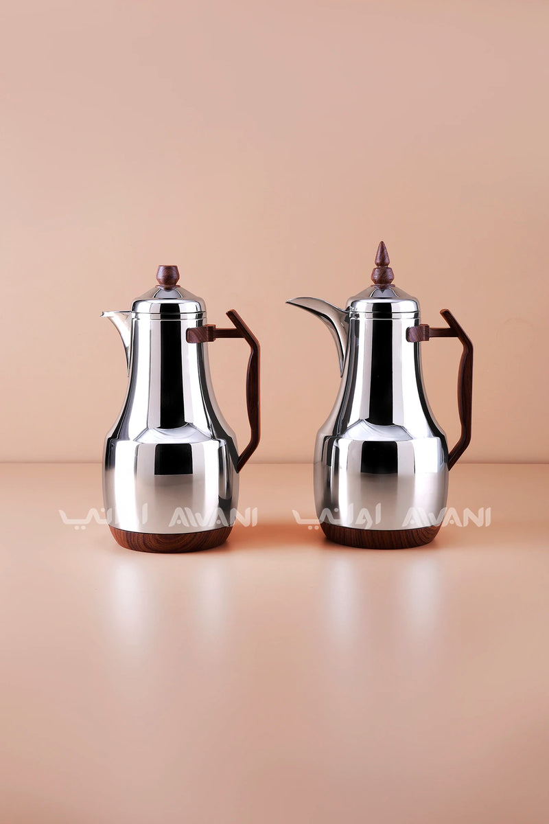 Elegant 2-Piece Dallah Vacuum Flask Set - Brown/ Silver