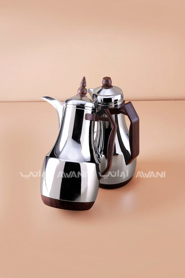 Elegant 2-Piece Dallah Vacuum Flask Set - Brown/ Silver