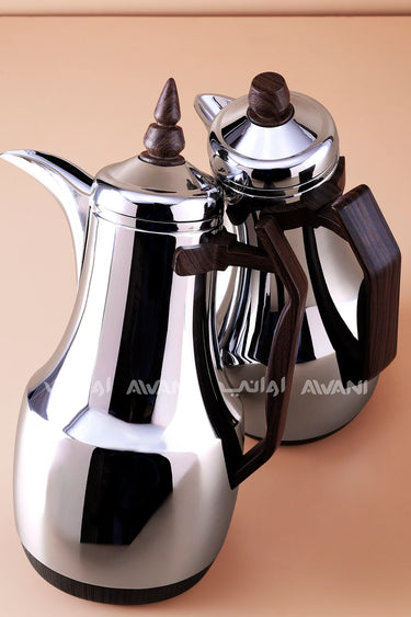 Elegant 2-Piece Dallah Vacuum Flask Set - Brown/ Silver