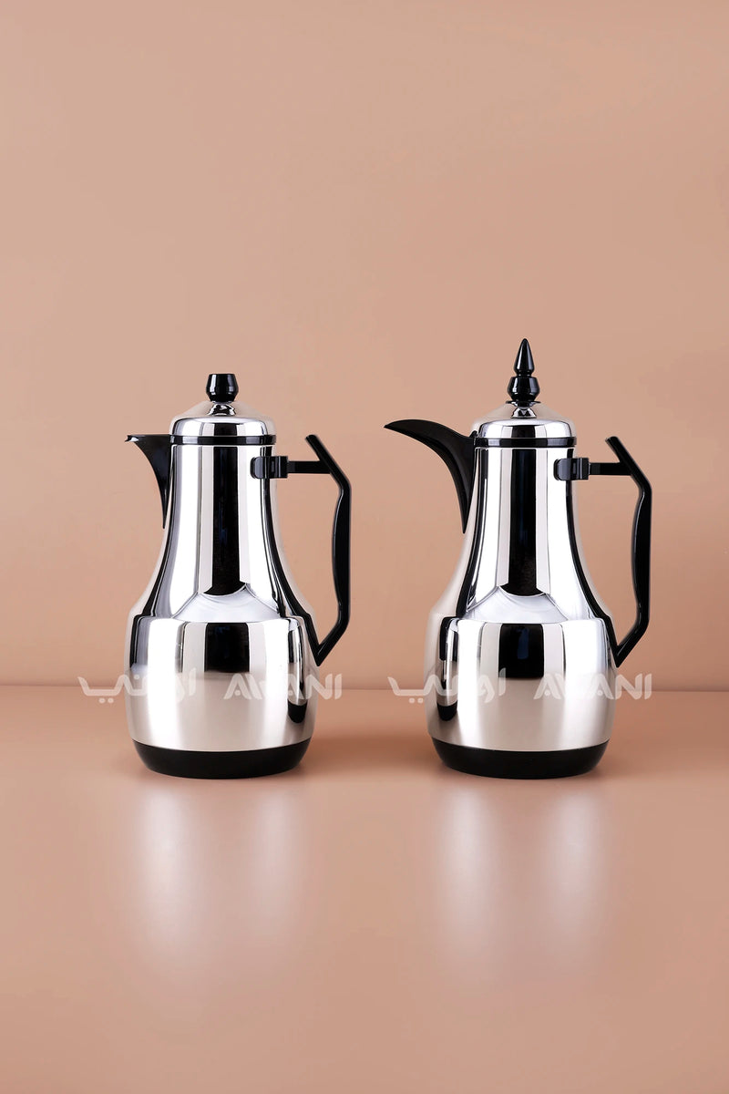 Elegant 2-Piece Dallah Vacuum Flask Set - Black/ Silver