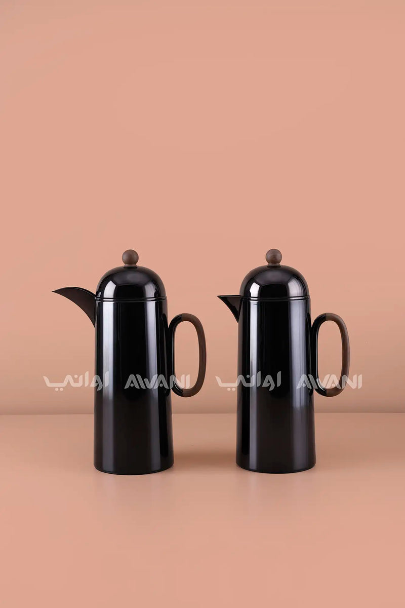 طقم إبريق حراري – لمسات سوداء وخشبية (قطعتان - 1+1، كبير)