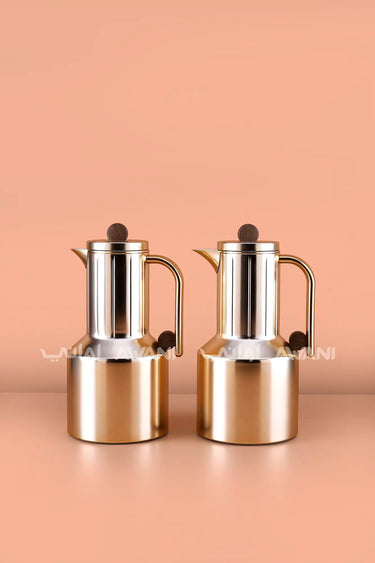 Dallah Style Gold Vacuum Flask Set - Rippled Design - 2pcs - Gold