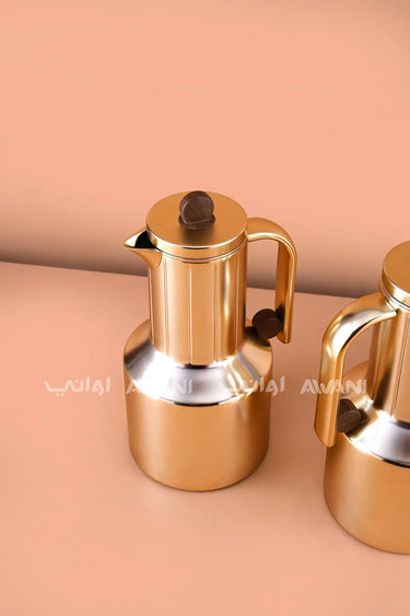 Dallah Style Gold Vacuum Flask Set - Rippled Design - 2pcs - Gold