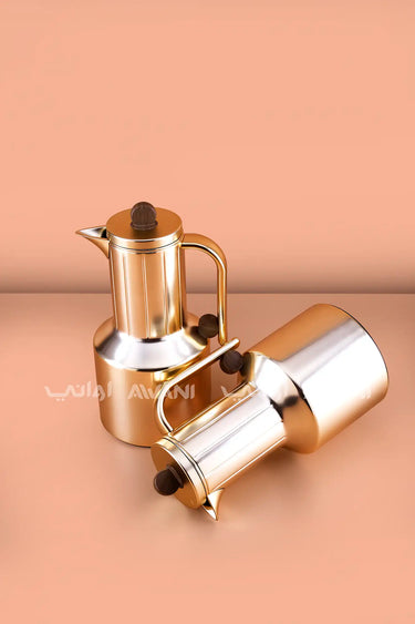 Dallah Style Gold Vacuum Flask Set - Rippled Design - 2pcs - Gold