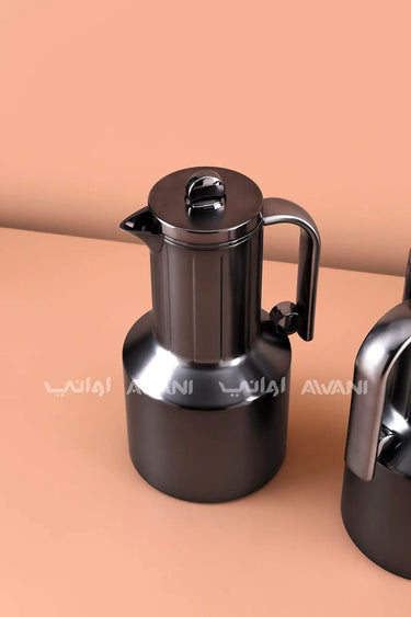 Dallah Style Mat Vacuum Flask Set - Rippled Design - 2pcs - Shiny Grey