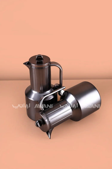 Dallah Style Mat Vacuum Flask Set - Rippled Design - 2pcs - Shiny Grey