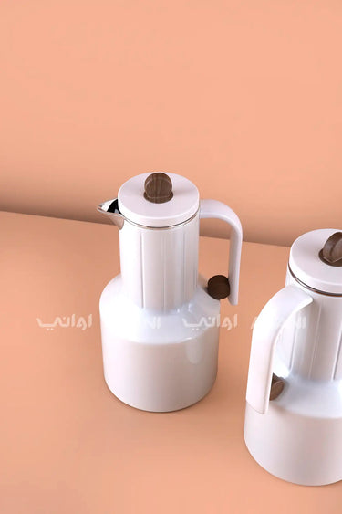 Dallah Set - Rippled Design - 2pcs - Half white + Silver