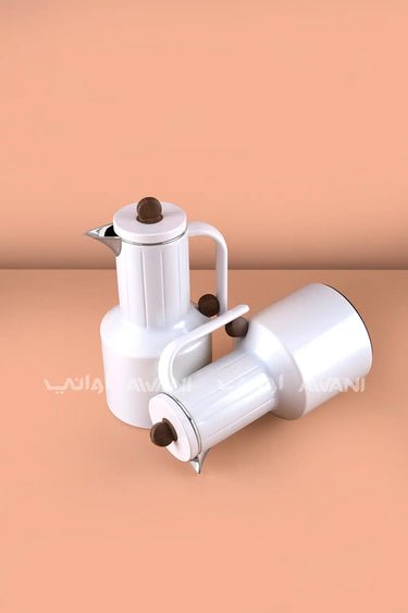 Dallah Set - Rippled Design - 2pcs - Half white + Silver
