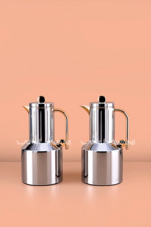 Modern Silver and Gold Rippled Vacuum Flask Set - 2 Pieces (1.0L Each)