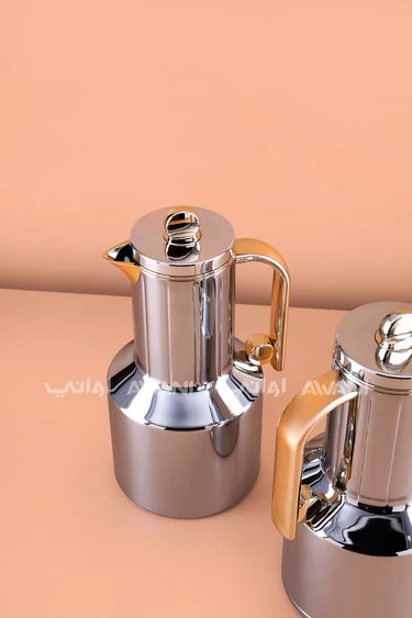 Modern Silver and Gold Rippled Vacuum Flask Set - 2 Pieces (1.0L Each)