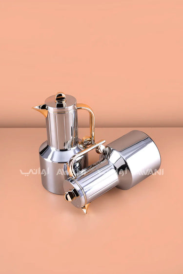 Modern Silver and Gold Rippled Vacuum Flask Set - 2 Pieces (1.0L Each)
