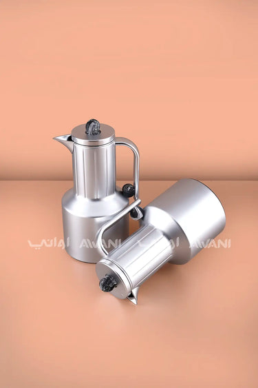 Modern Matt Silver Rippled Vacuum Flask Set - 2 Pieces (1.0L Each)