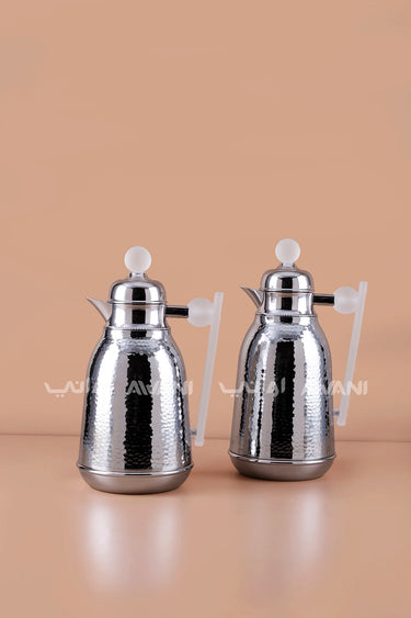Silver Hammered Thermal Flask Set with Clear Handle (2 Pieces) – 0.75L & 1.0L