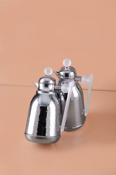 Silver Hammered Thermal Flask Set with Clear Handle (2 Pieces) – 0.75L & 1.0L