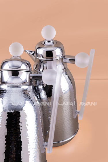 Silver Hammered Thermal Flask Set with Clear Handle (2 Pieces) – 0.75L & 1.0L