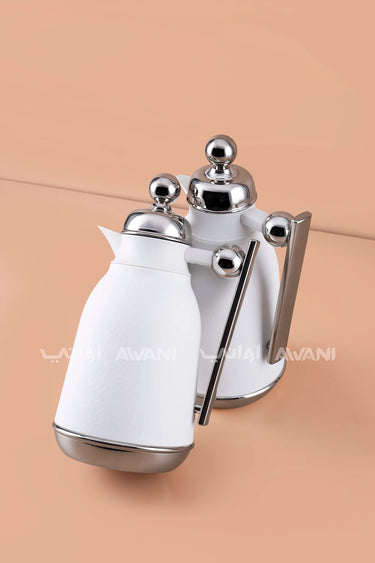 White Hammered Thermal Flask Set with Silver Handle (2 Pieces) – 0.75L & 1.0L