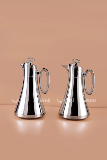 2-Piece Silver Dallah Set (1L + 1L) Flasks for Traditional Arabic Coffee & Tea