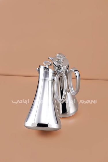 2-Piece Silver Dallah Set (1L + 1L) Flasks for Traditional Arabic Coffee & Tea