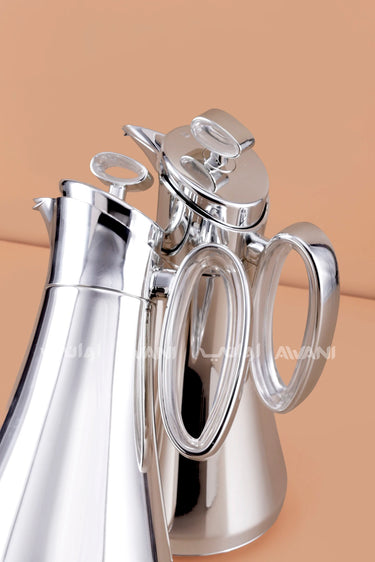 2-Piece Silver Dallah Set (1L + 1L) Flasks for Traditional Arabic Coffee & Tea