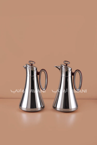 2-Piece  Flask Set (1L + 1L) – Silver and Handle Brown Accents for Majlis