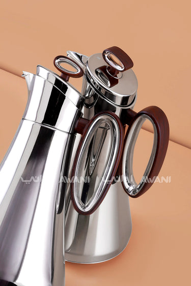 2-Piece  Flask Set (1L + 1L) – Silver and Handle Brown Accents for Majlis
