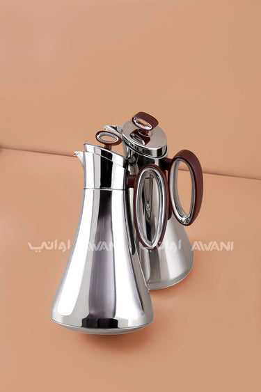 2-Piece  Flask Set (1L + 1L) – Silver and Handle Brown Accents for Majlis