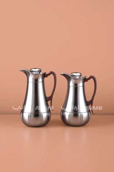 Flask Set (1.0L & 0.7L) – Matte Silver Finish with Wooden Handles
