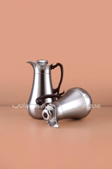 Flask Set (1.0L & 0.7L) – Matte Silver Finish with Wooden Handles