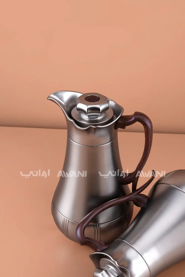 Flask Set (1.0L & 0.7L) – Matte Silver Finish with Wooden Handles