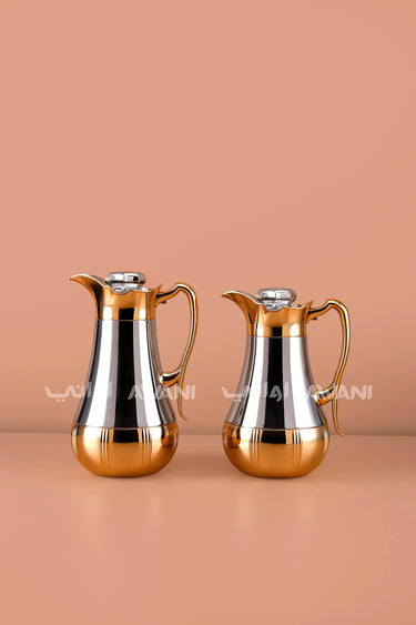 Flask Set (1.0L & 0.7L) – Silver Finish with Gold Handles