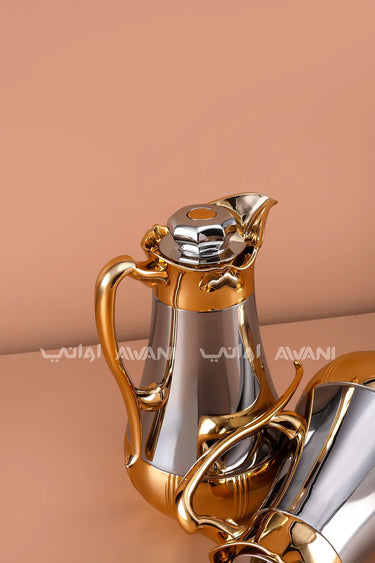 Flask Set (1.0L & 0.7L) – Silver Finish with Gold Handles