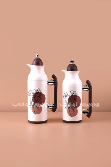 Flask Set 1 L & 0.7 L Beige+Wood+Shiny Finish