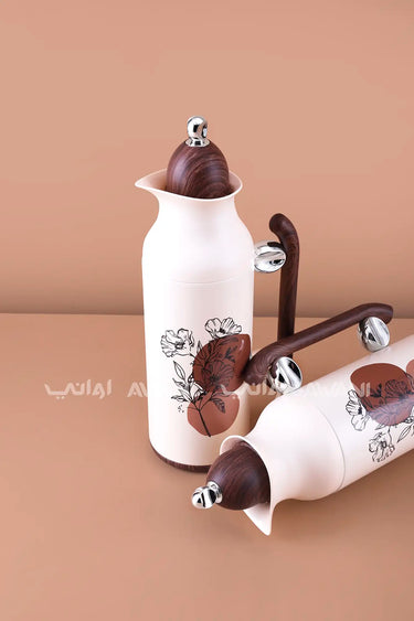 Flask Set 1 L & 0.7 L Beige+Wood+Shiny Finish