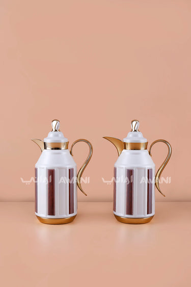 Flask Set (1L + 1L) – Elegant White & Wood-Grain Design with Gold Accents