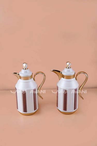 Flask Set (1L + 1L) – Elegant White & Wood-Grain Design with Gold Accents
