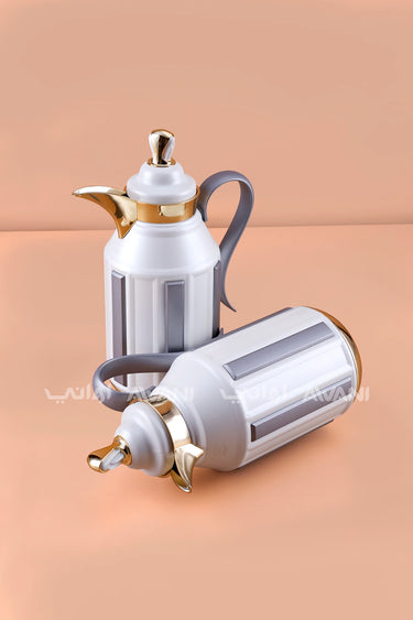 Flask Set (1L + 1L) – Elegant White & Slate Grey Design with Polished Gold Accents
